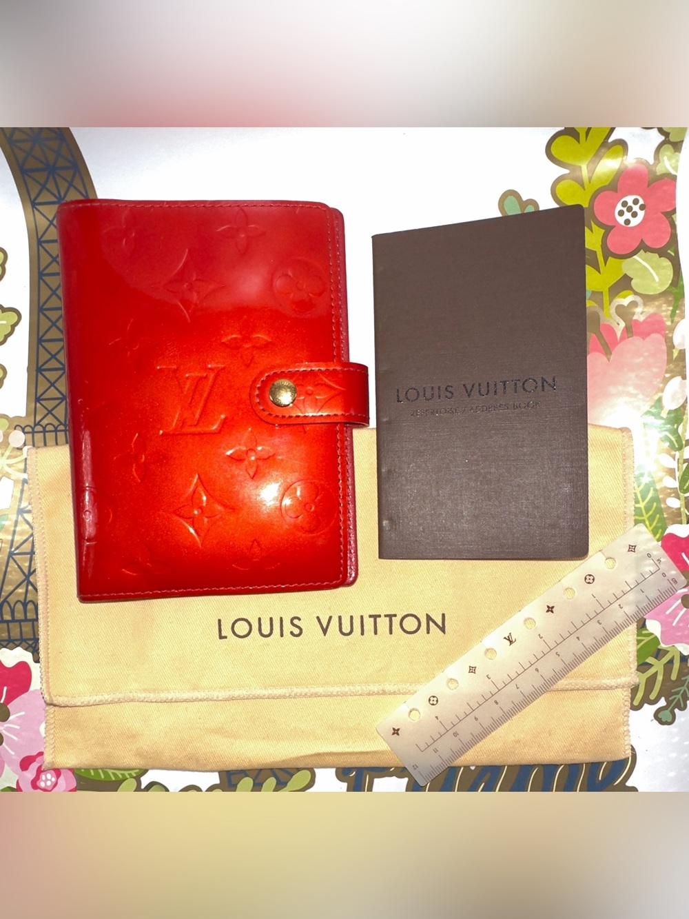 Louis Vuitton Red Vernis PM Agenda WITH address book and ruler